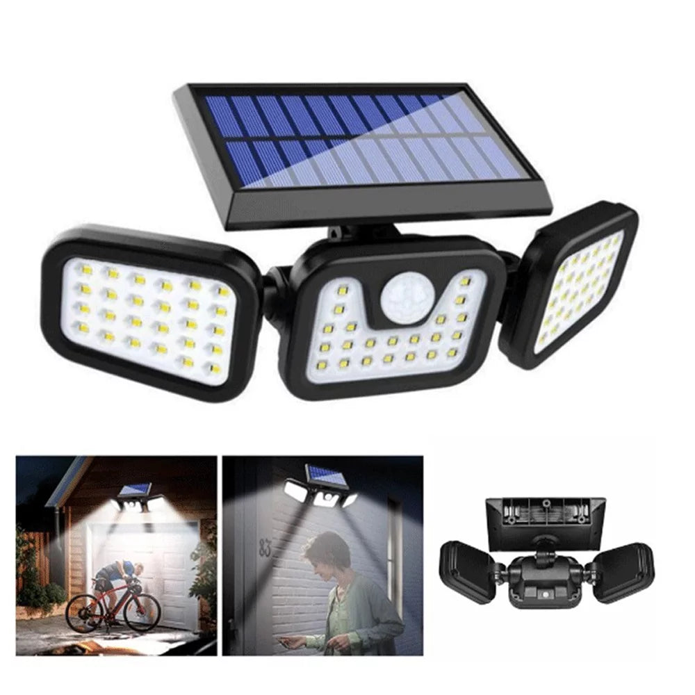Solar Light Outdoor, 6500K Solar Motion Sensor, 3 Head Security Lights Solar Powered, IP65 Waterproof, 2 Pack