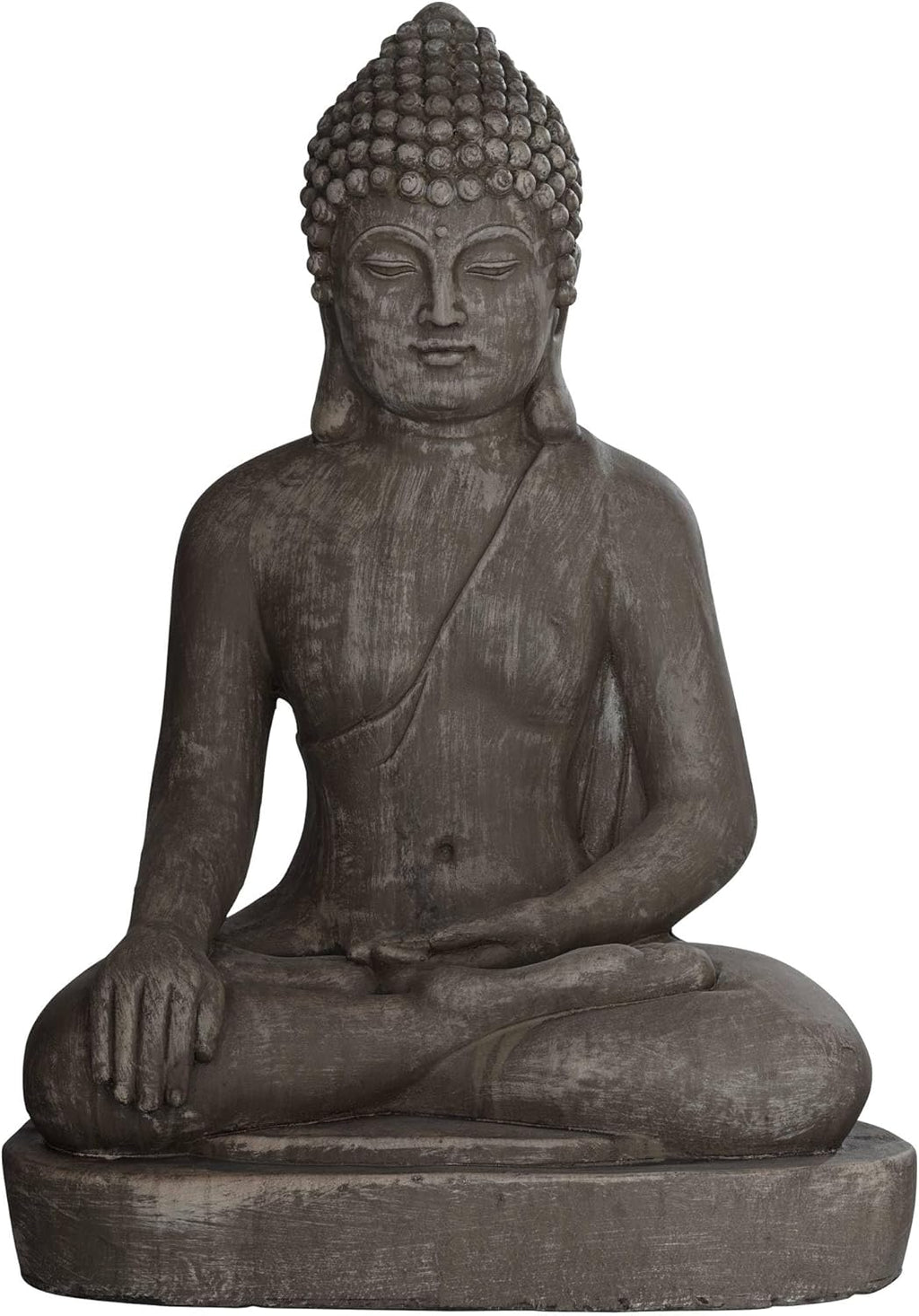 Sitting Buddha Statue Sculpture Zen Asian Japanese Garden Decor Outdoor Front Porch Patio Yard outside Home Balcony House Exterior Weathered Light Sandstone Finish 29 1/2" Tall