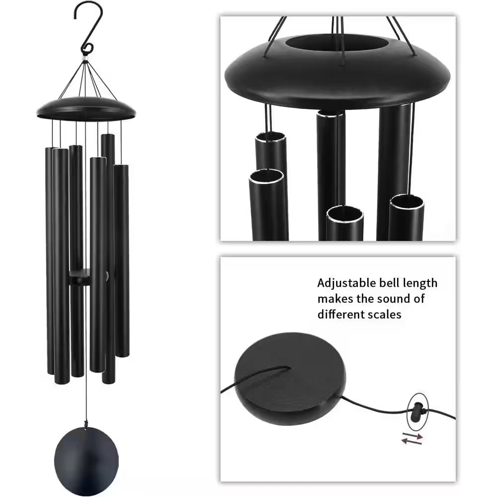 45 In. Large Wind Chimes with 6 Heavy Tubes Deep Tone Outdoor Garden Hanging Decor Black