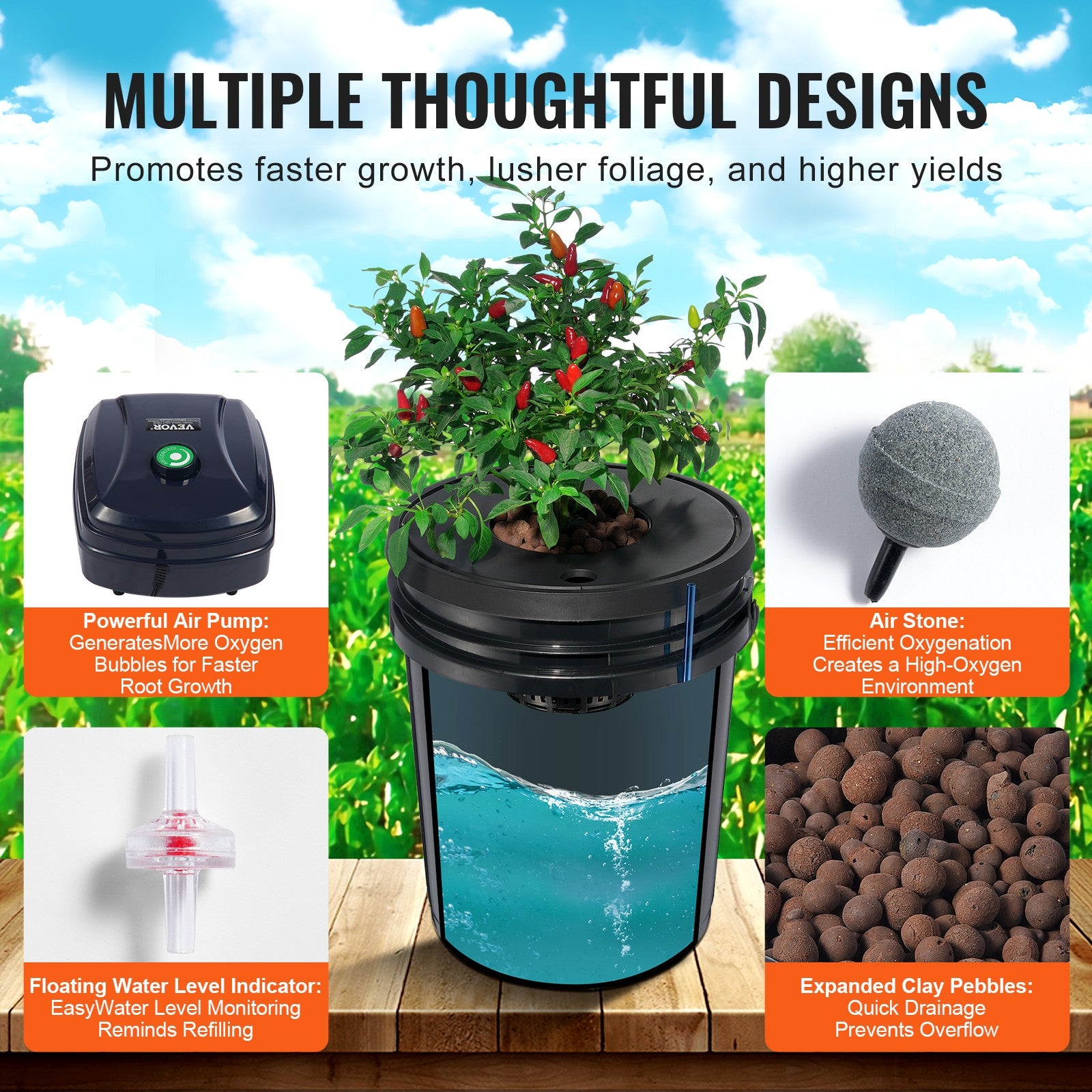 Hydroponics Deep Water Culture DWC Hydroponic System 5 Gallon 4 Buckets