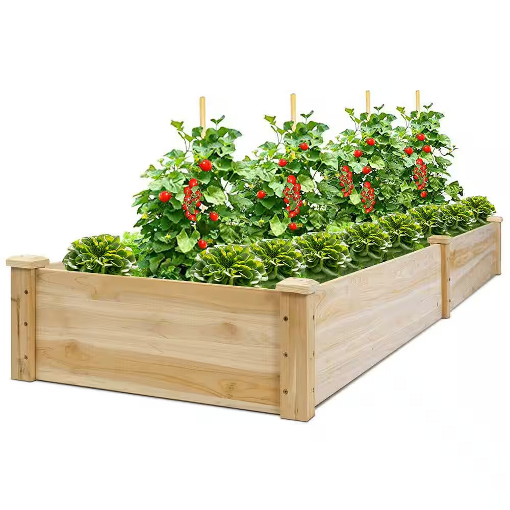 97 In. L X 25 In. W X 10 In. H Natural Wood Rectangular Raised Bed Vegetable Flowers Plants Planter
