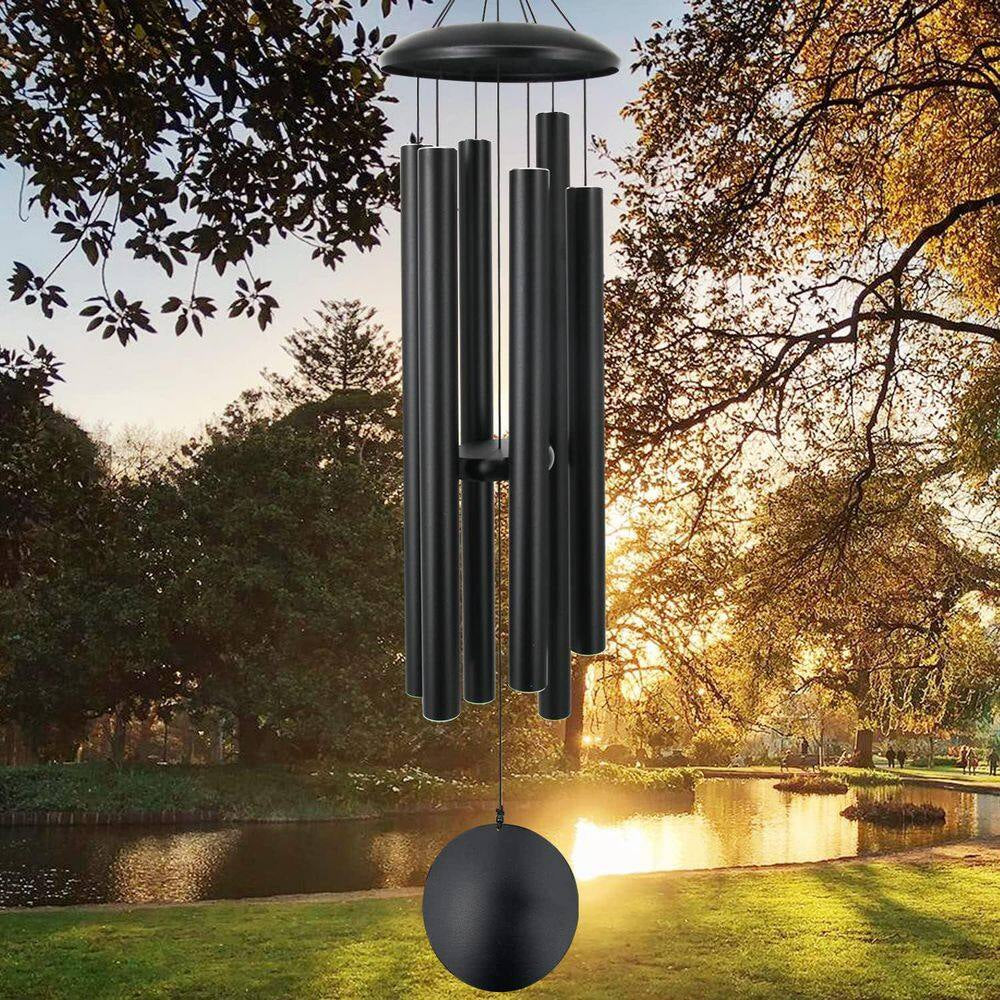 45 In. Large Wind Chimes with 6 Heavy Tubes Deep Tone Outdoor Garden Hanging Decor Black