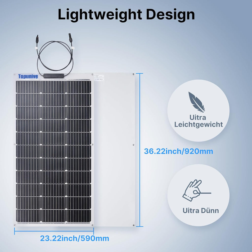 100W 12V Flexible Solar Panel 9BB Monocrystalline Cell 12 Volt Semi-Flexible for Marine RV Trailer Boat Cabin Van Car Uneven Surfaces 12V Battery Charge