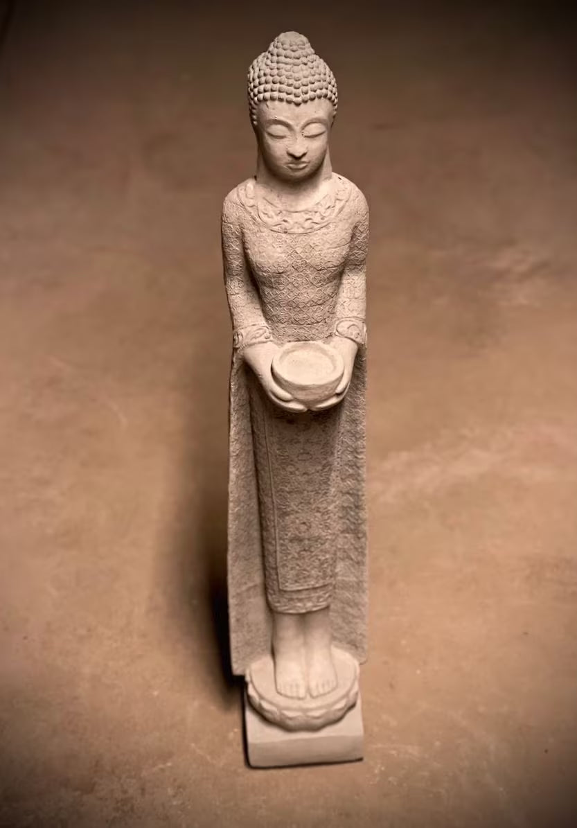 Standing Buddha Stone Statue Asian Buddha Figurine Concrete Zen Lady Sculpture Outdoor Garden Decoration