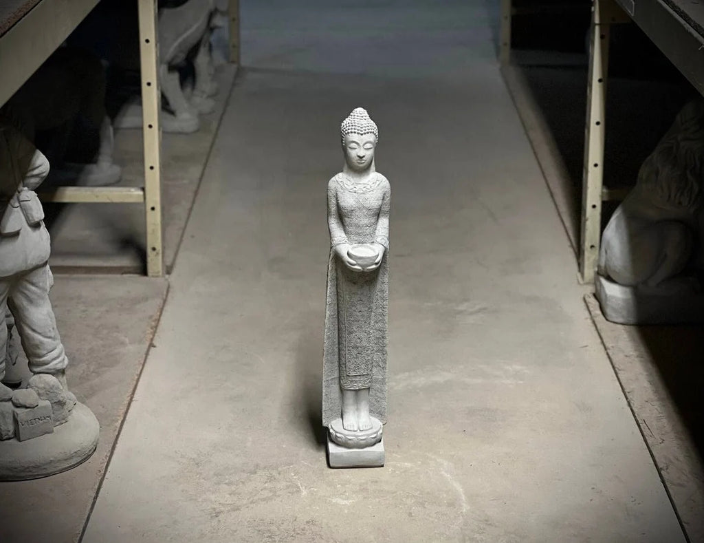 Standing Buddha Stone Statue Asian Buddha Figurine Concrete Zen Lady Sculpture Outdoor Garden Decoration