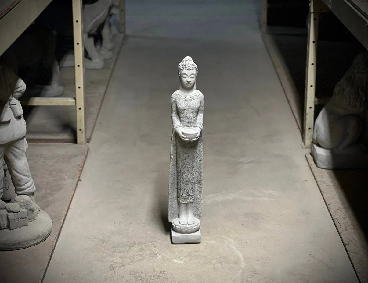 Standing Buddha Stone Statue Asian Buddha Figurine Concrete Zen Lady Sculpture Outdoor Garden Decoration