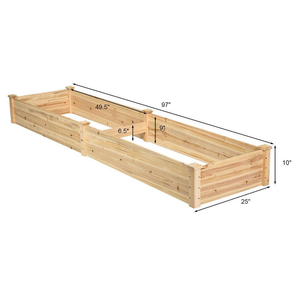 97 In. L X 25 In. W X 10 In. H Natural Wood Rectangular Raised Bed Vegetable Flowers Plants Planter