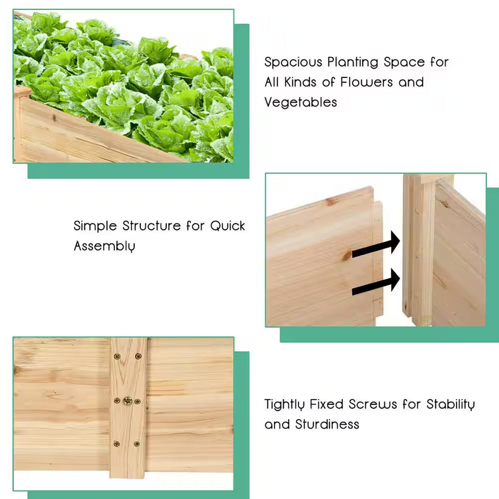 97 In. L X 25 In. W X 10 In. H Natural Wood Rectangular Raised Bed Vegetable Flowers Plants Planter