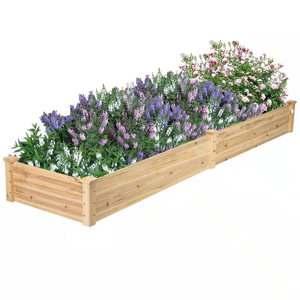 97 In. L X 25 In. W X 10 In. H Natural Wood Rectangular Raised Bed Vegetable Flowers Plants Planter