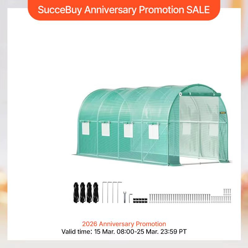 Walk-In Tunnel Greenhouse Galvanized Frame & Waterproof Cover 15X7X7/10X7X7/20X10X7/12X7X7 Ft Greenhouses & Cold Frames