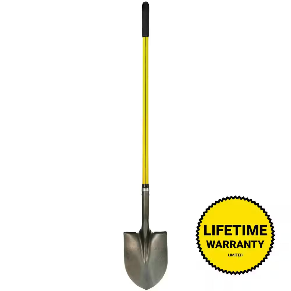 48 In. Classic Fiberglass Handle with round Point Heavy-Duty Steel Shovel and Cushion Grip
