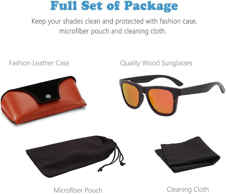 Polarized Wood Sunglasses Men, Wooden Bamboo Sunglasses for Women