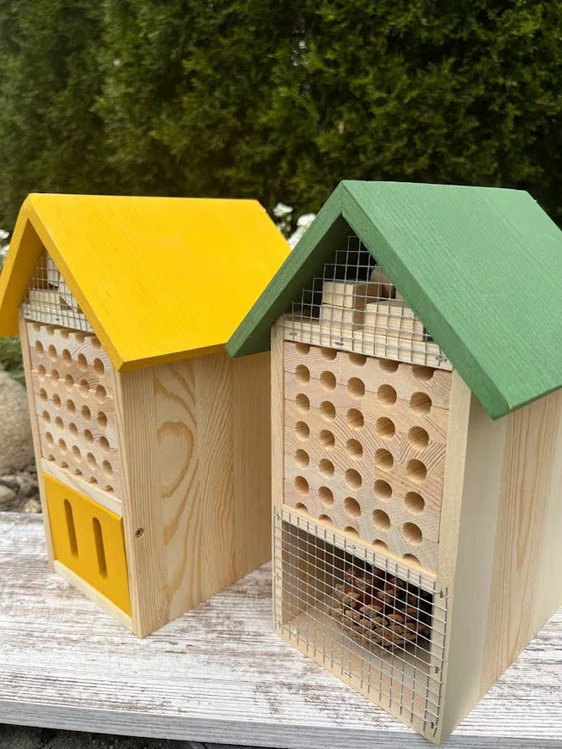 Grand Pollinator Hotel - Multi-Room Garden Insect Habitat House for Mason Bees Organic Gardening Gift
