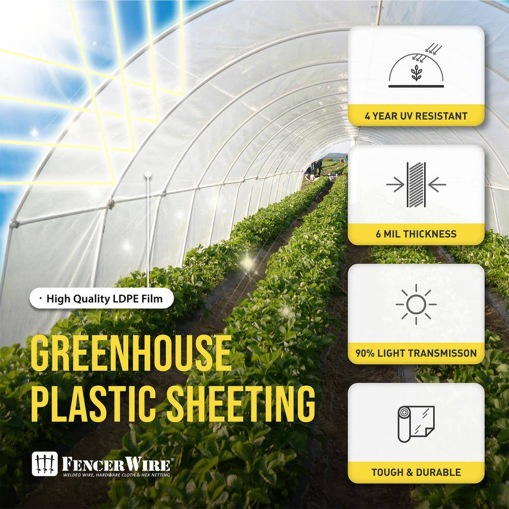 32 Ft. X 50 Ft. 6 Mil Clear Greenhouse Plastic Sheeting, UV Resistant Polyethylene Greenhouse Film, Hoop House Cover