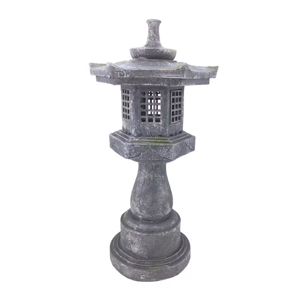 38 In. Grey Stone Pagoda Lantern Garden Statue