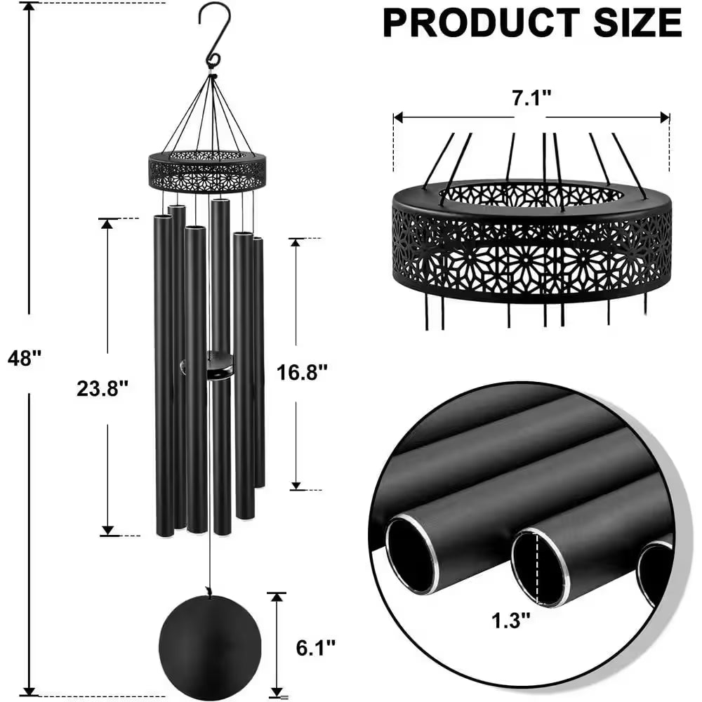 48 In. Aluminum Deep Tone Wind Chimes with 6 Heavy Tubes for Outdoor Decoration