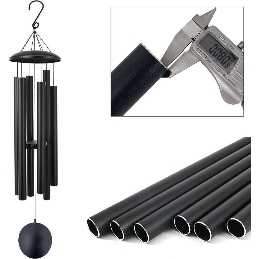 45 In. Large Wind Chimes with 6 Heavy Tubes Deep Tone Outdoor Garden Hanging Decor Black