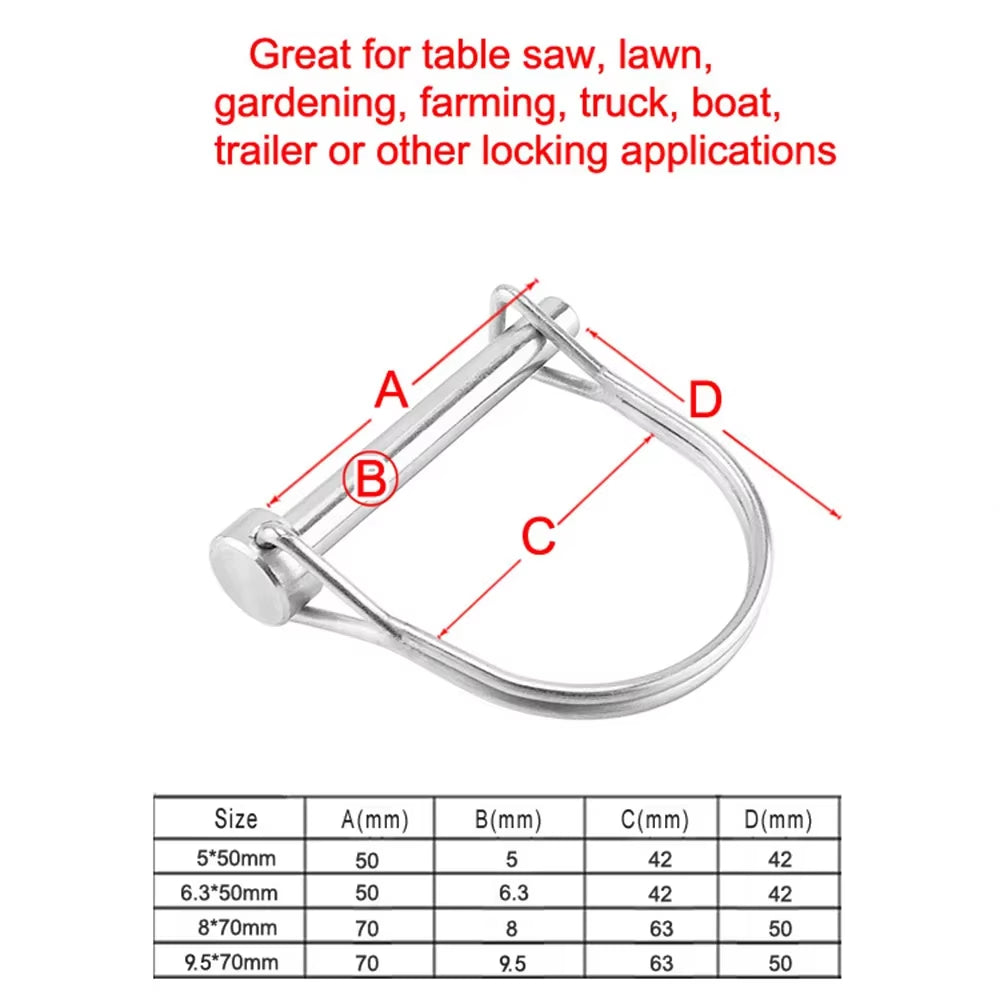 Stainless Steel Quick Release Pin round Arch Wire Shaft Locking Pin Safety Coupler Pin Retainer Farm Trailers Wagons Lawn Garden