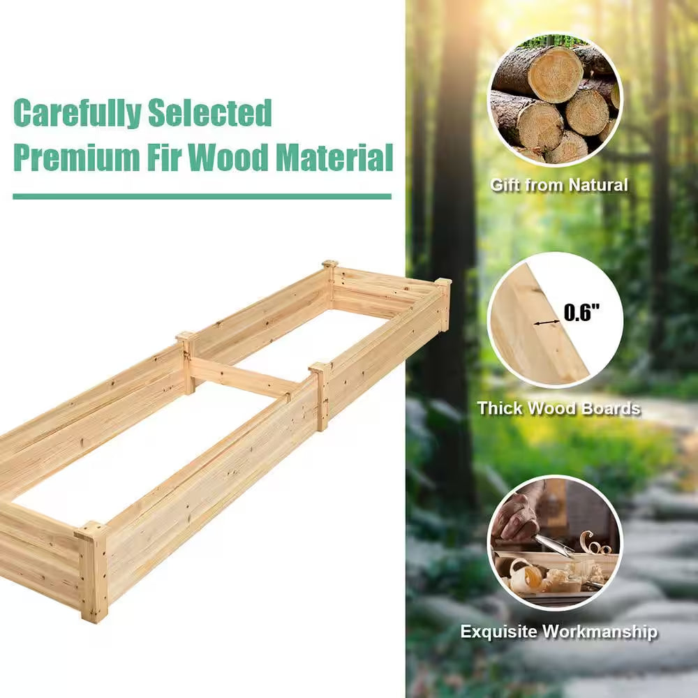 97 In. L X 25 In. W X 10 In. H Natural Wood Rectangular Raised Bed Vegetable Flowers Plants Planter