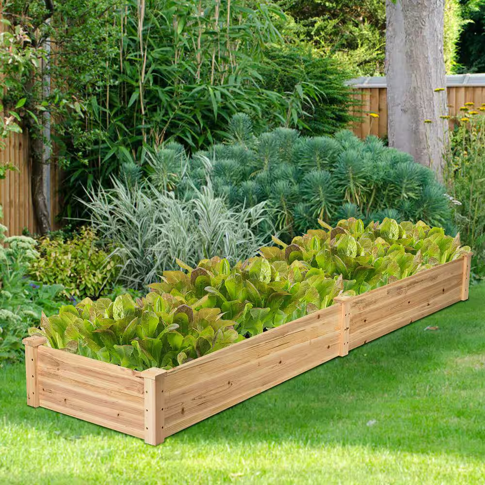 97 In. L X 25 In. W X 10 In. H Natural Wood Rectangular Raised Bed Vegetable Flowers Plants Planter