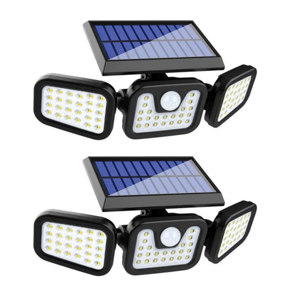 Solar Light Outdoor, 6500K Solar Motion Sensor, 3 Head Security Lights Solar Powered, IP65 Waterproof, 2 Pack