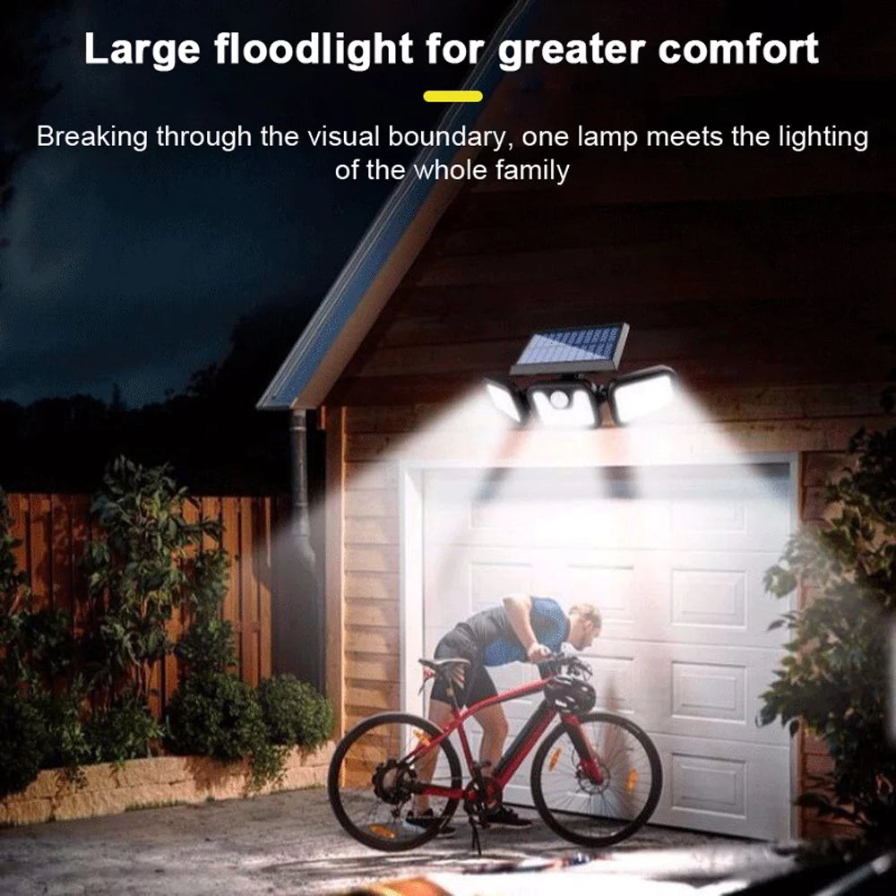 Solar Light Outdoor, 6500K Solar Motion Sensor, 3 Head Security Lights Solar Powered, IP65 Waterproof, 2 Pack