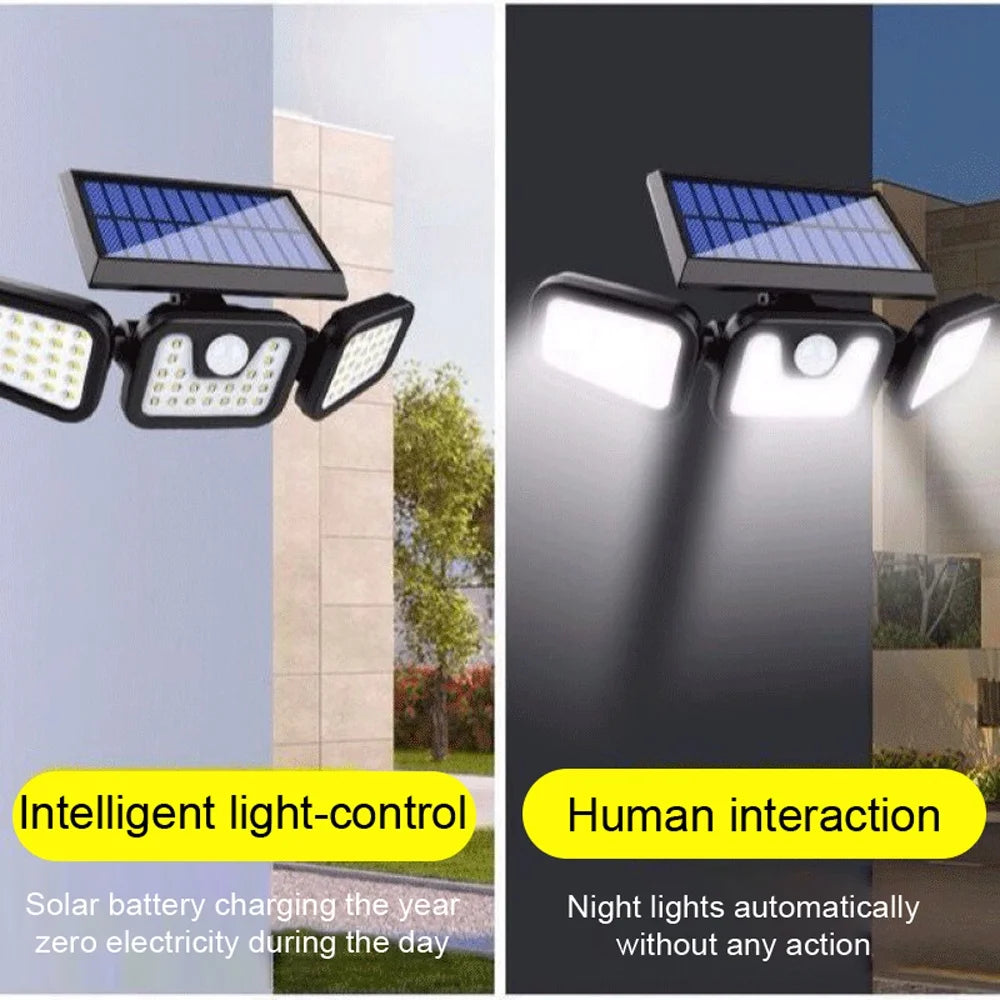Solar Light Outdoor, 6500K Solar Motion Sensor, 3 Head Security Lights Solar Powered, IP65 Waterproof, 2 Pack