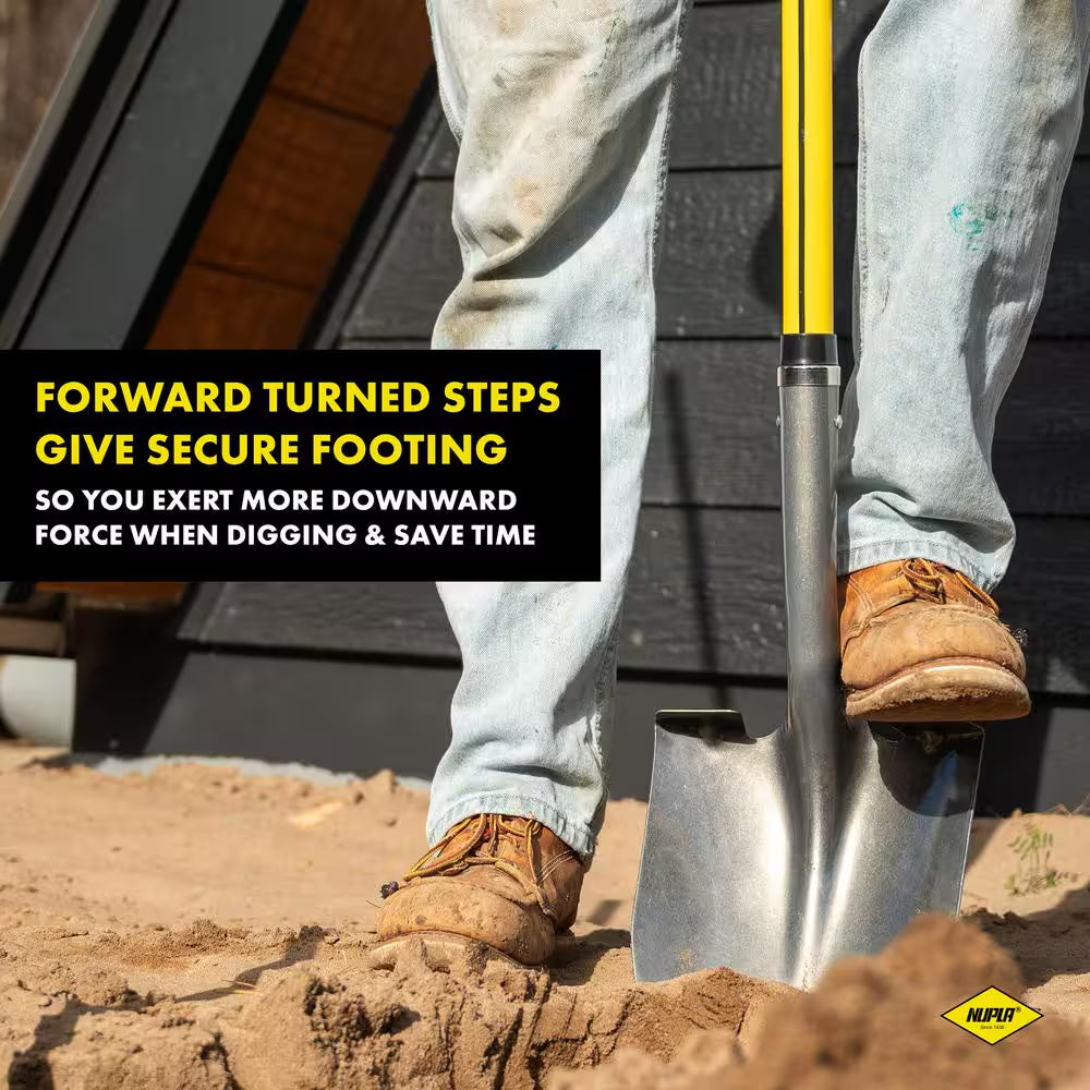 48 In. Classic Fiberglass Handle with round Point Heavy-Duty Steel Shovel and Cushion Grip