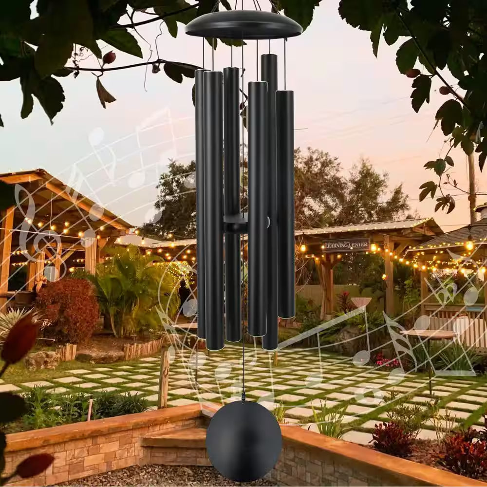 45 In. Large Wind Chimes with 6 Heavy Tubes Deep Tone Outdoor Garden Hanging Decor Black
