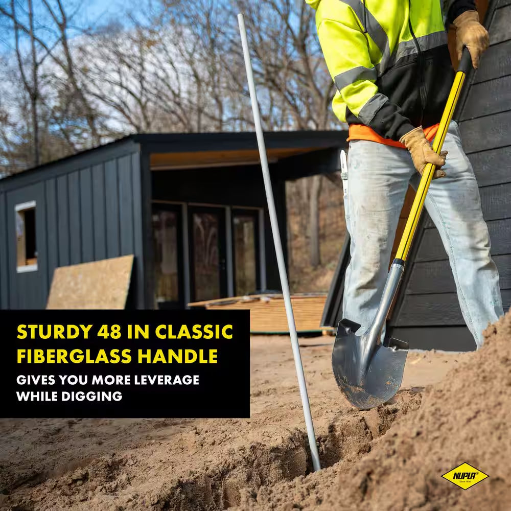 48 In. Classic Fiberglass Handle with round Point Heavy-Duty Steel Shovel and Cushion Grip