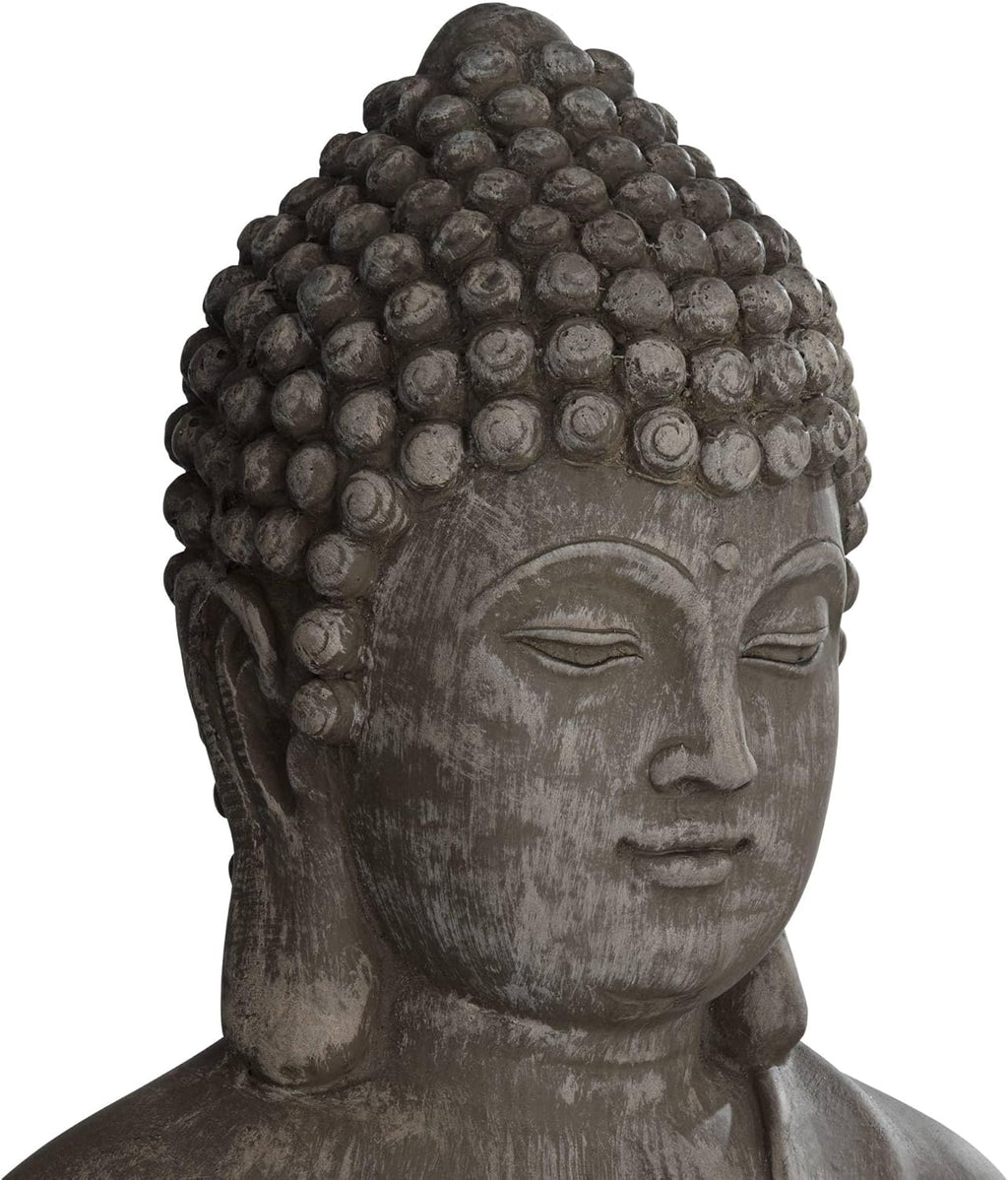 Sitting Buddha Statue Sculpture Zen Asian Japanese Garden Decor Outdoor Front Porch Patio Yard outside Home Balcony House Exterior Weathered Light Sandstone Finish 29 1/2" Tall