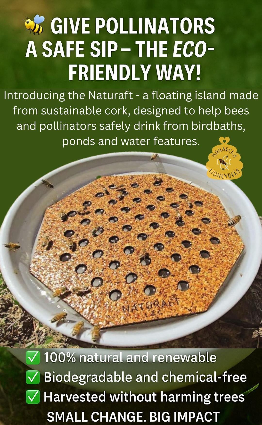Naturaft Floating Pollinator Island for Bees |Eco-Friendly Cork Bee Waterer | Bee Drinking Station | Bee Raft | Pollinator Hydration