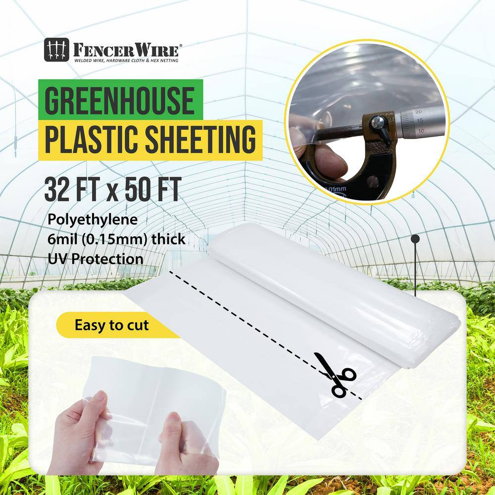 32 Ft. X 50 Ft. 6 Mil Clear Greenhouse Plastic Sheeting, UV Resistant Polyethylene Greenhouse Film, Hoop House Cover