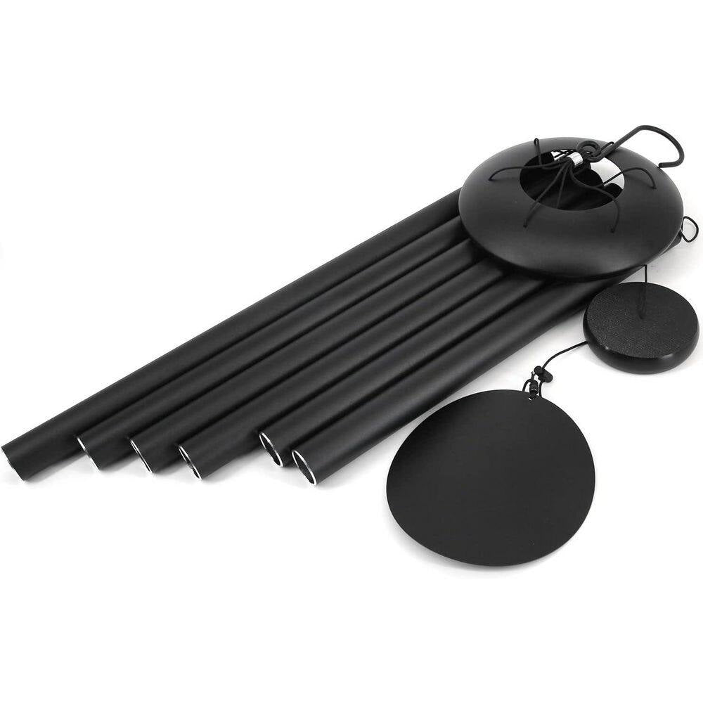 45 In. Large Wind Chimes with 6 Heavy Tubes Deep Tone Outdoor Garden Hanging Decor Black