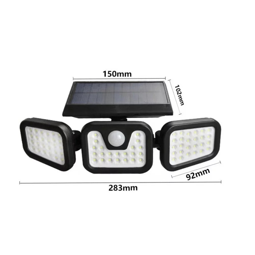 Solar Light Outdoor, 6500K Solar Motion Sensor, 3 Head Security Lights Solar Powered, IP65 Waterproof, 2 Pack