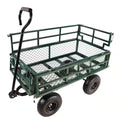 6.33 Cu. Ft. Green Metal Garden Cart with Double Fence and Inflatable Tires