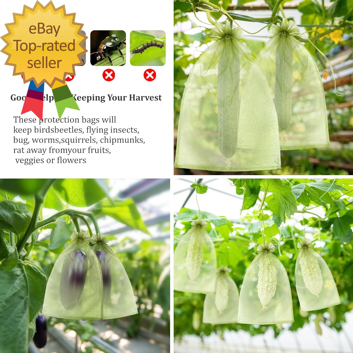 50 PCS 6X9 Inches Fruit Protection Bags Fruit Bags for Fruit Trees Green