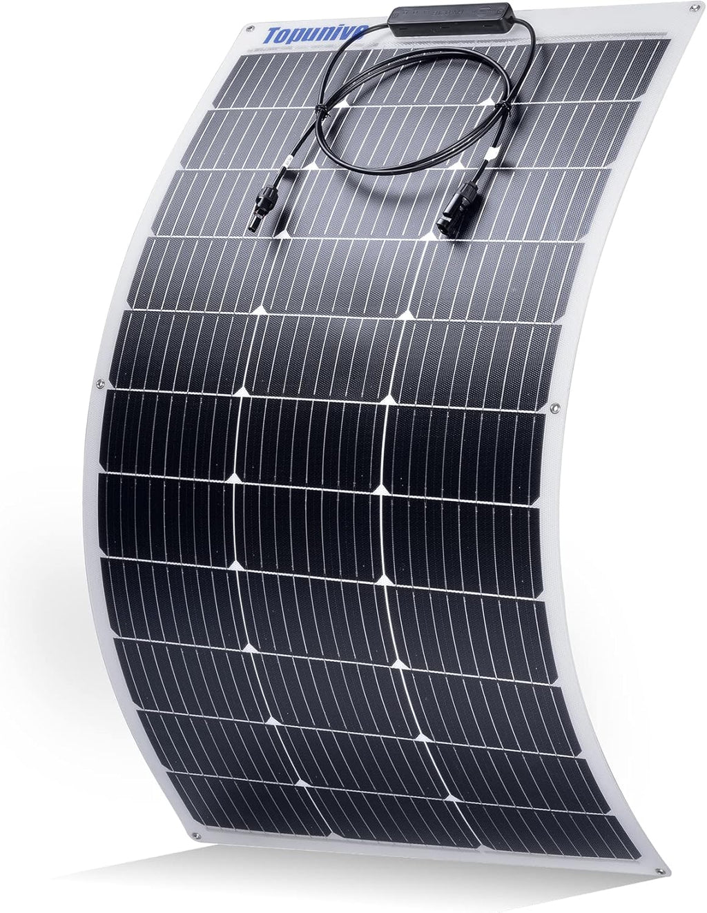 100W 12V Flexible Solar Panel 9BB Monocrystalline Cell 12 Volt Semi-Flexible for Marine RV Trailer Boat Cabin Van Car Uneven Surfaces 12V Battery Charge
