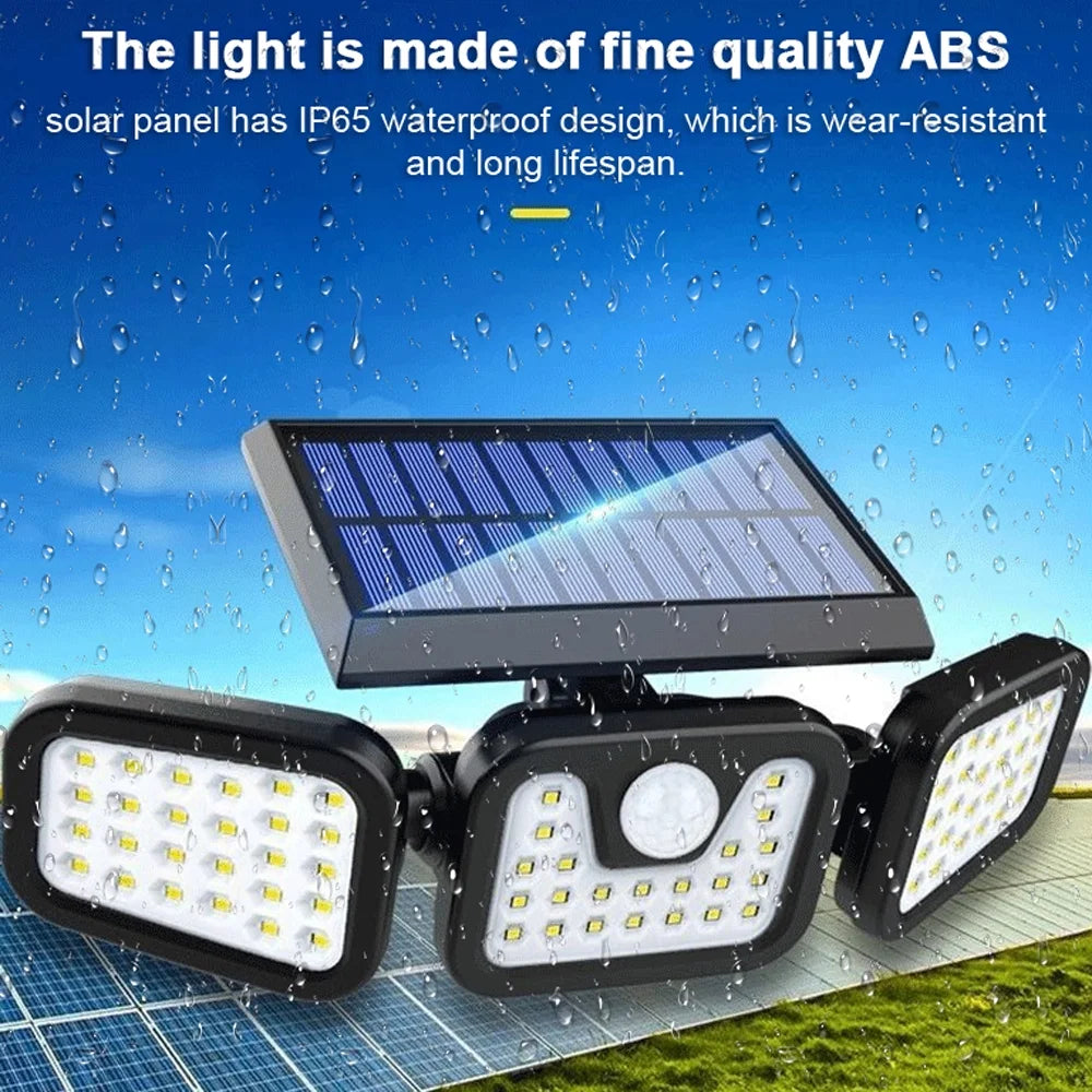 Solar Light Outdoor, 6500K Solar Motion Sensor, 3 Head Security Lights Solar Powered, IP65 Waterproof, 2 Pack