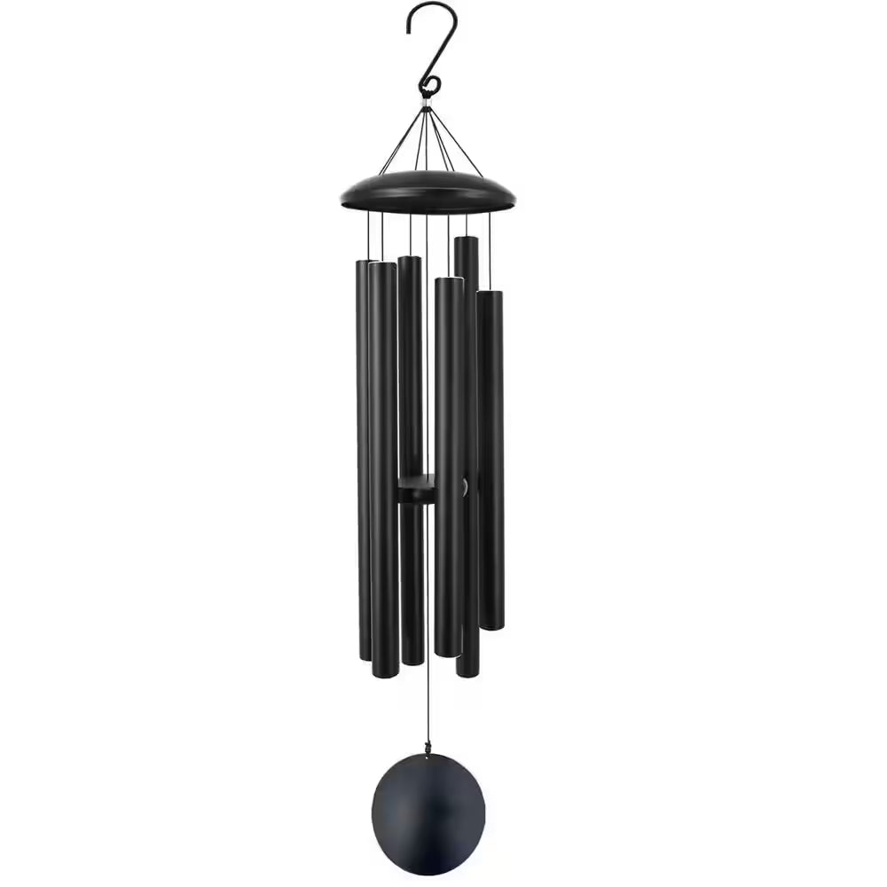 45 In. Large Wind Chimes with 6 Heavy Tubes Deep Tone Outdoor Garden Hanging Decor Black