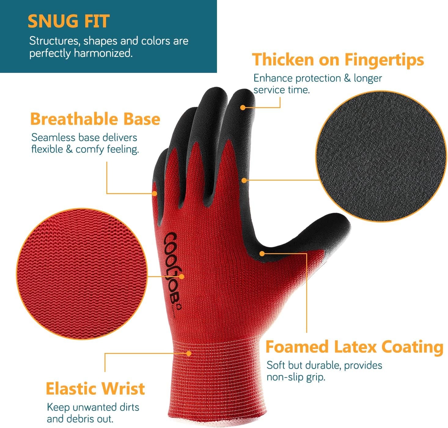 Gardening Gloves for Men, 6 Pairs Breathable Rubber Coated for Garden Weeding Landscaping, outside Work for Lawn Yard, Men'S Medium Size, Black & Red