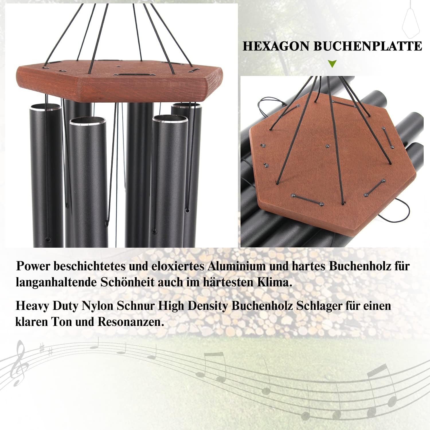 Wind Chimes for outside Large Deep Tone, 44 Inch Black Memorial Windchimes, Outdoor Wind Chimes Gifts for Housewarming, Mother'S Day, Christmas, Patio Garden Yard Decoration