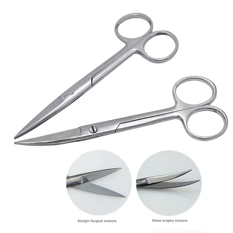 Pet Farm Veterinary Vet Medical Stainless Steel Surgical Scissors 14Cm 16Cm 18Cm Straight Curved Tip Scissors Farming Tool