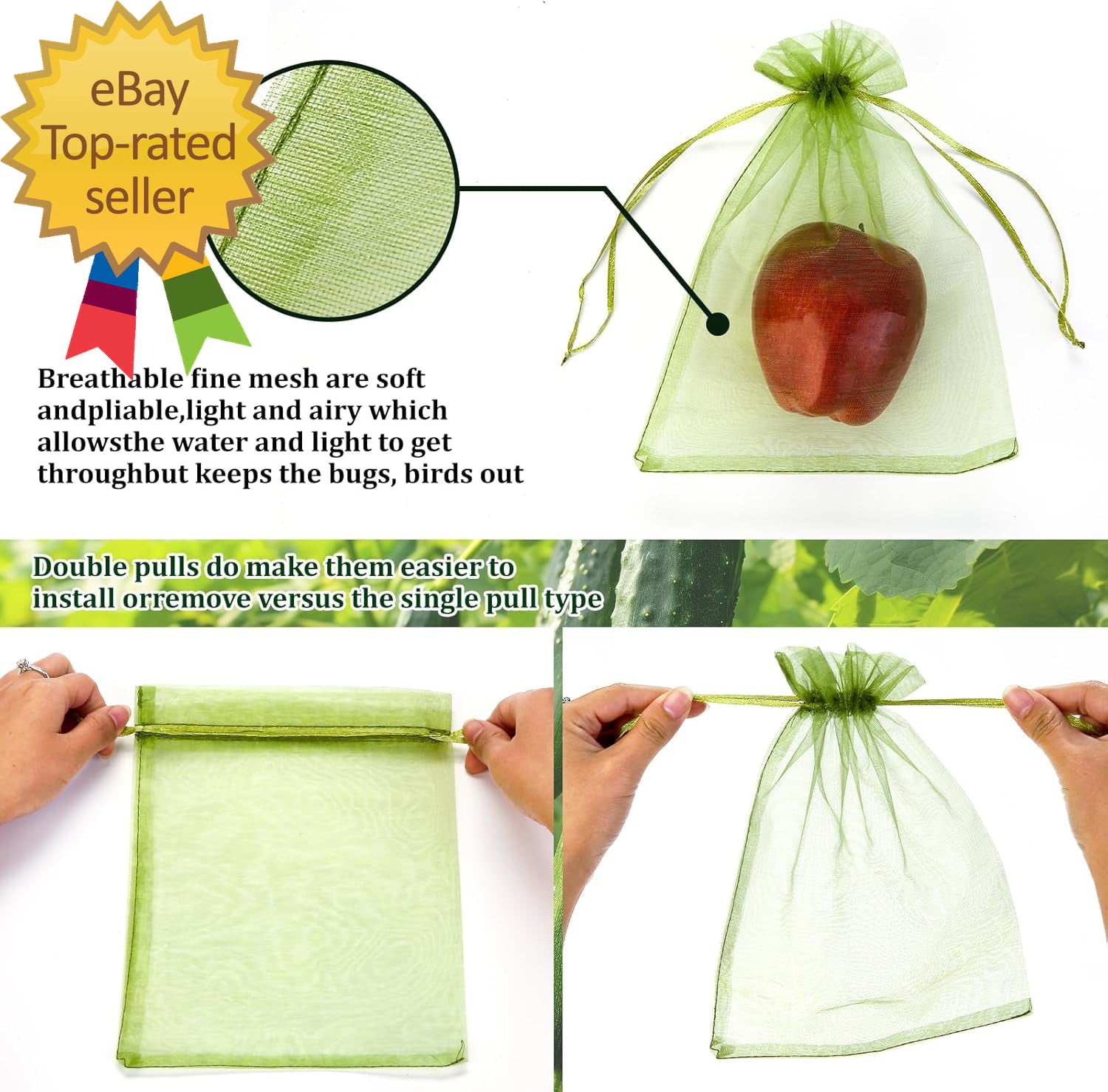 50 PCS 6X9 Inches Fruit Protection Bags Fruit Bags for Fruit Trees Green