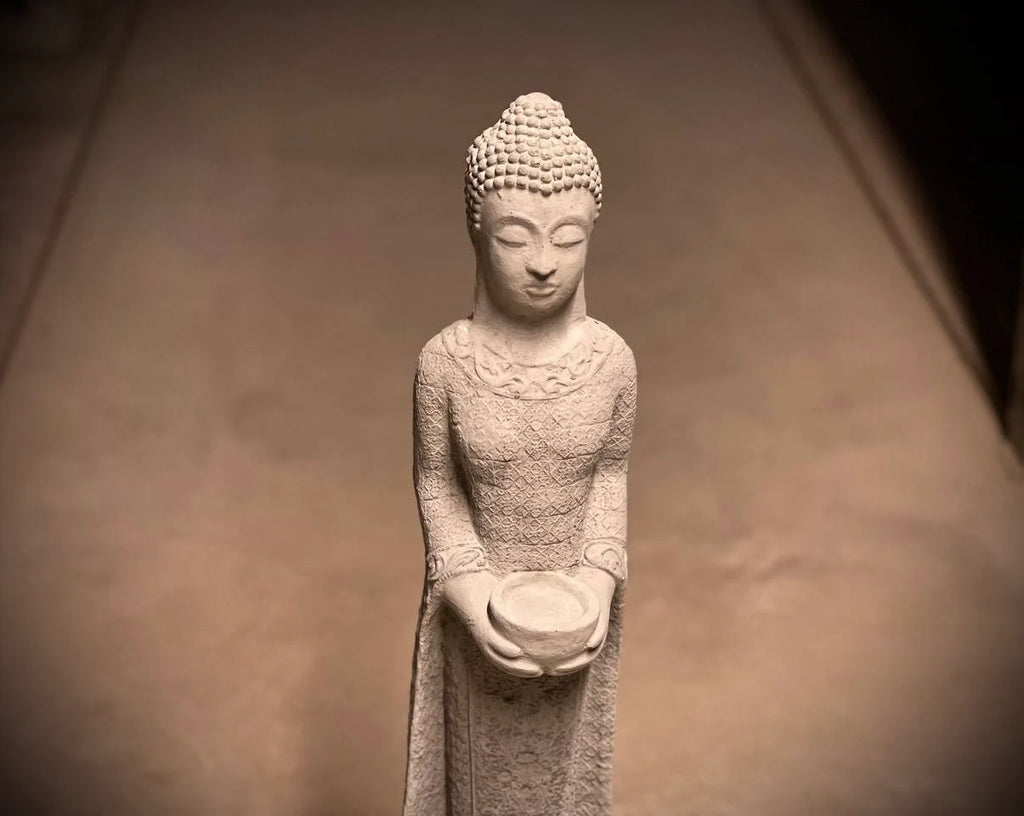 Standing Buddha Stone Statue Asian Buddha Figurine Concrete Zen Lady Sculpture Outdoor Garden Decoration