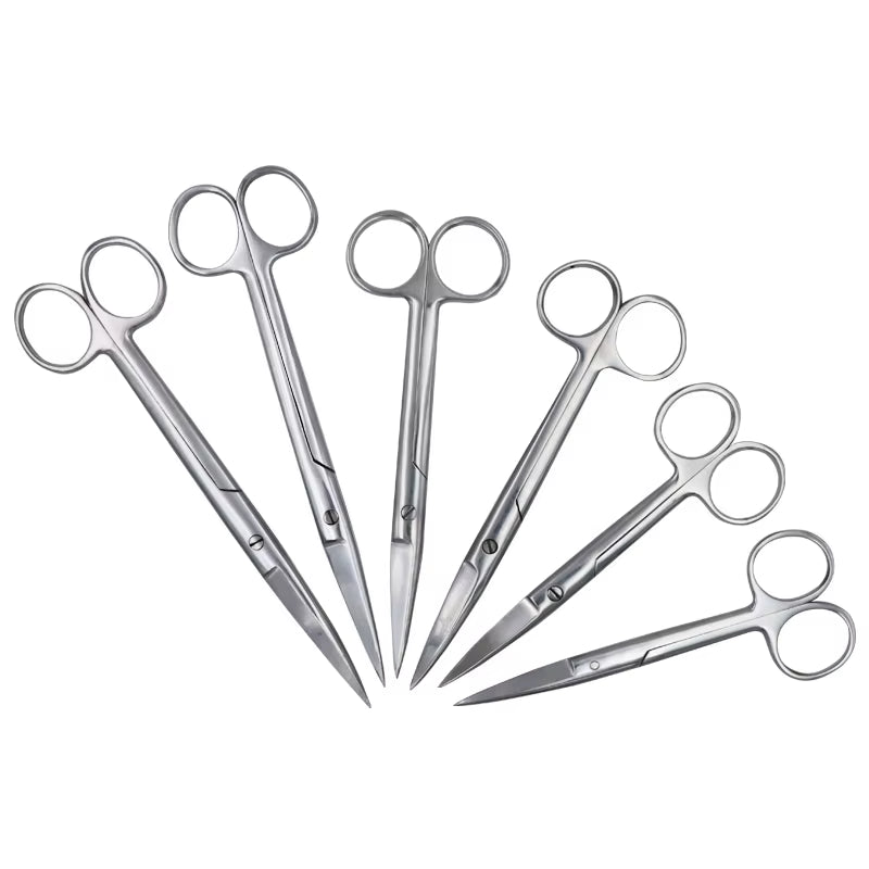 Pet Farm Veterinary Vet Medical Stainless Steel Surgical Scissors 14Cm 16Cm 18Cm Straight Curved Tip Scissors Farming Tool