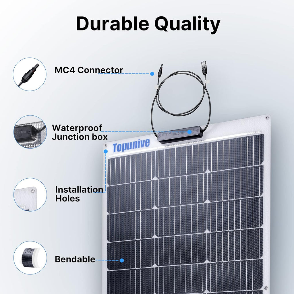 100W 12V Flexible Solar Panel 9BB Monocrystalline Cell 12 Volt Semi-Flexible for Marine RV Trailer Boat Cabin Van Car Uneven Surfaces 12V Battery Charge