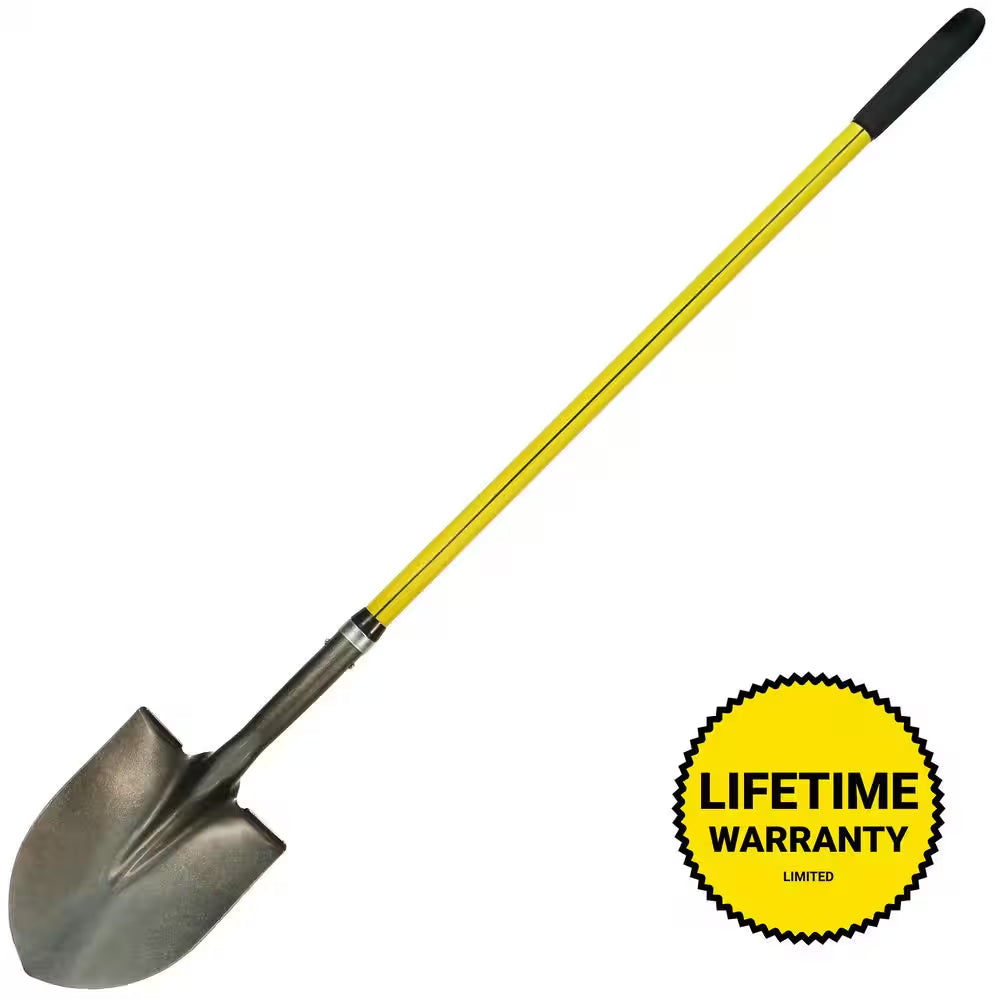 48 In. Classic Fiberglass Handle with round Point Heavy-Duty Steel Shovel and Cushion Grip