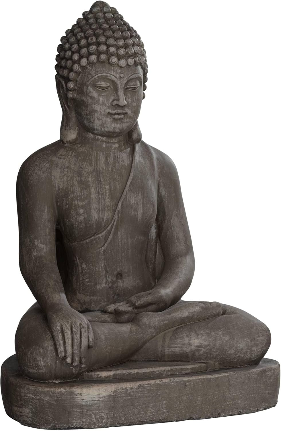 Sitting Buddha Statue Sculpture Zen Asian Japanese Garden Decor Outdoor Front Porch Patio Yard outside Home Balcony House Exterior Weathered Light Sandstone Finish 29 1/2" Tall