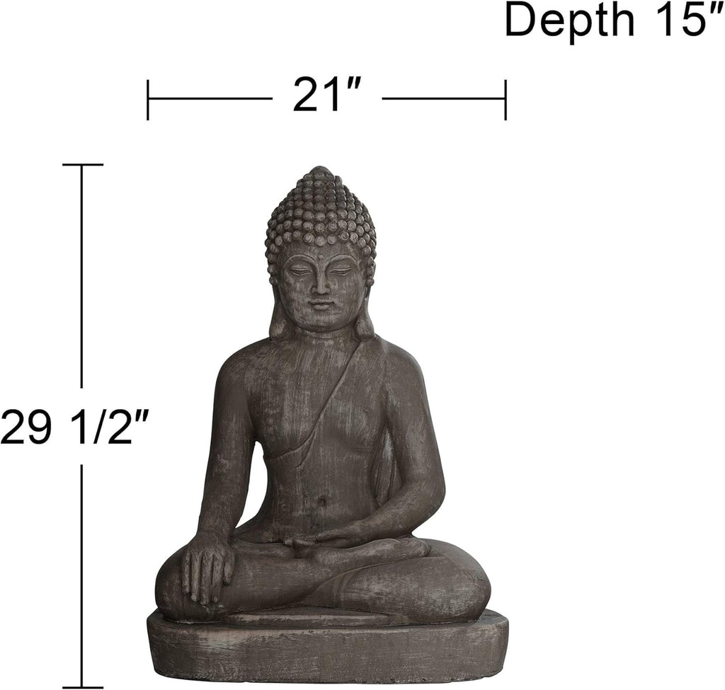 Sitting Buddha Statue Sculpture Zen Asian Japanese Garden Decor Outdoor Front Porch Patio Yard outside Home Balcony House Exterior Weathered Light Sandstone Finish 29 1/2" Tall